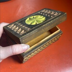 Handcrafted Wooden Trinket Box with Yellow Accent